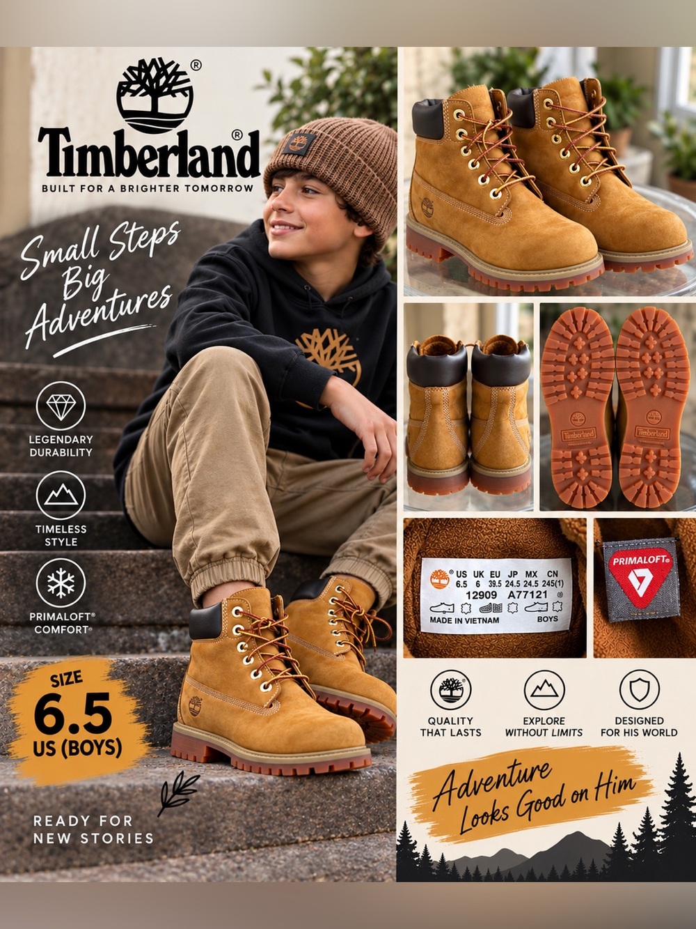 Timberland, Boys, US 6.5, Primaloft, color wheat/tan.